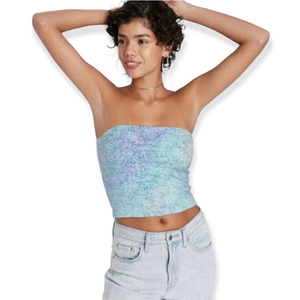 Wild Fable large purple yellow green blue orange floral/splatter crop tube top
